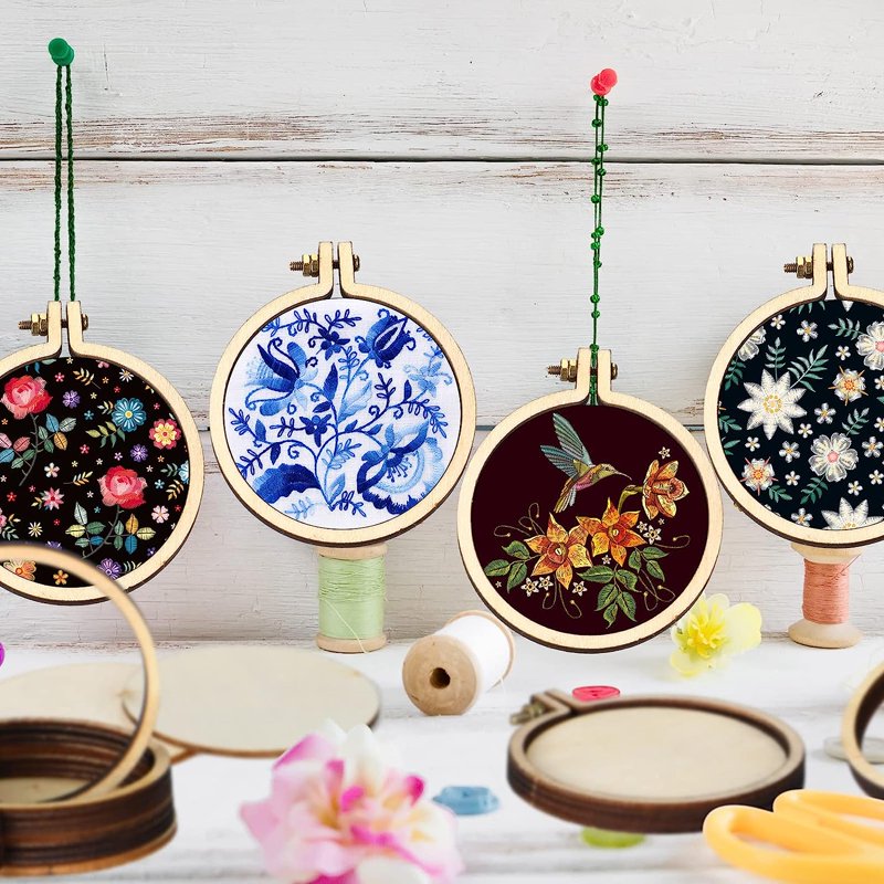 Mini Embroidery Hoop Set - Wooden Cross-Stitch Frames for DIY Crafts, 20 Pieces