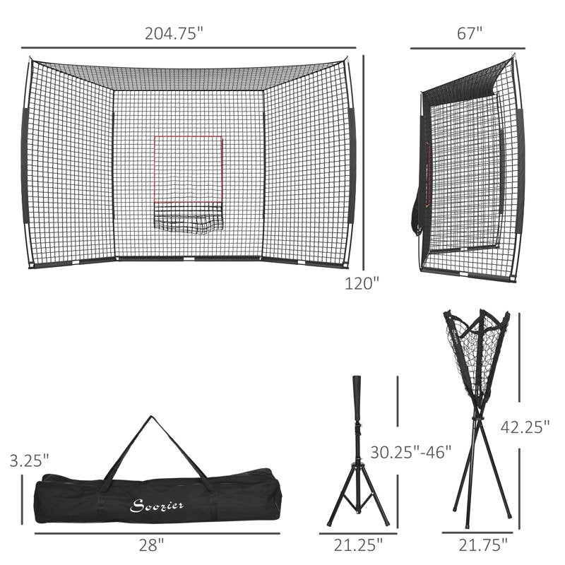 Extra Large Baseball & Softball Hitting Net Set with Tee & Caddy, 17x10 ft