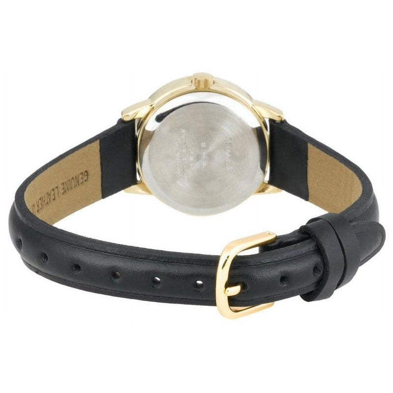 Casual Women's Watch with Leather Strap and Date Function - Black/Gold/White