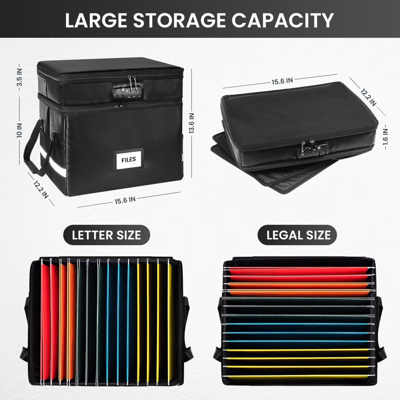Fireproof Water-Resistant Document Storage Box with Lock and Multi-Pockets