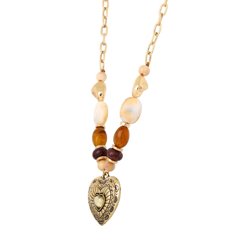 Jessica Simpson Gold-Tone Heart Necklace with Bead Details - Women's Jewelry