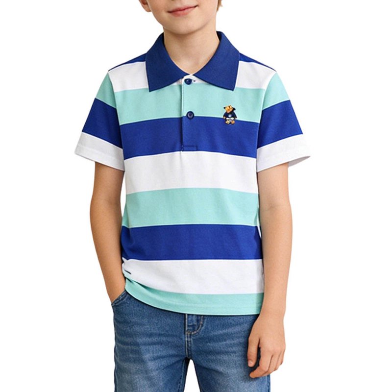 Kids Boys Striped Polo Shirt - Short Sleeve School Uniform Top for Children