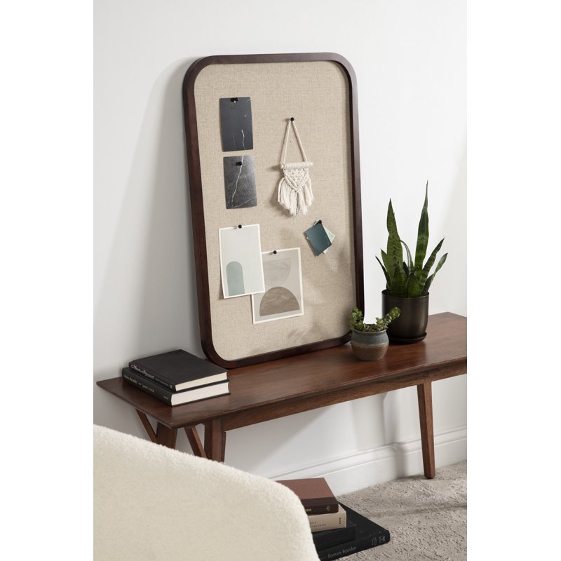 Transitional Pinboard Wall Organizer 20x30 with Fabric Surface - Walnut Brown