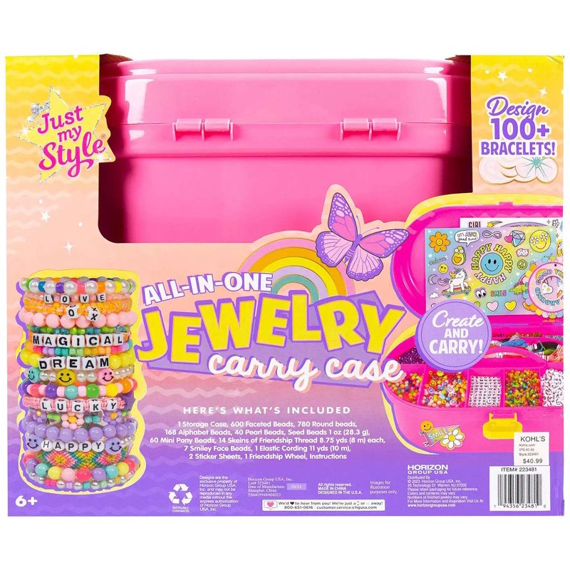 Jewelry Carry Case Craft Kit with Beads & Bracelets Storage