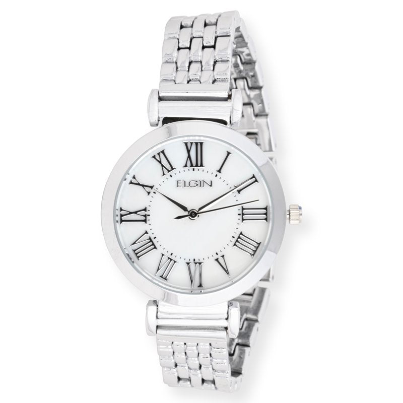 Elgin Women's Analog Watch Set with Mother of Pearl Dial and Silver Bracelet