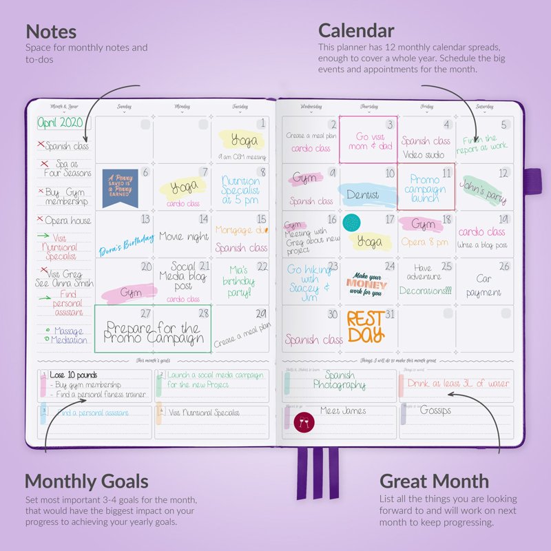 Undated Weekly Hourly Planner with Goal Setting and Budget Pages – 7x10 Hardcover