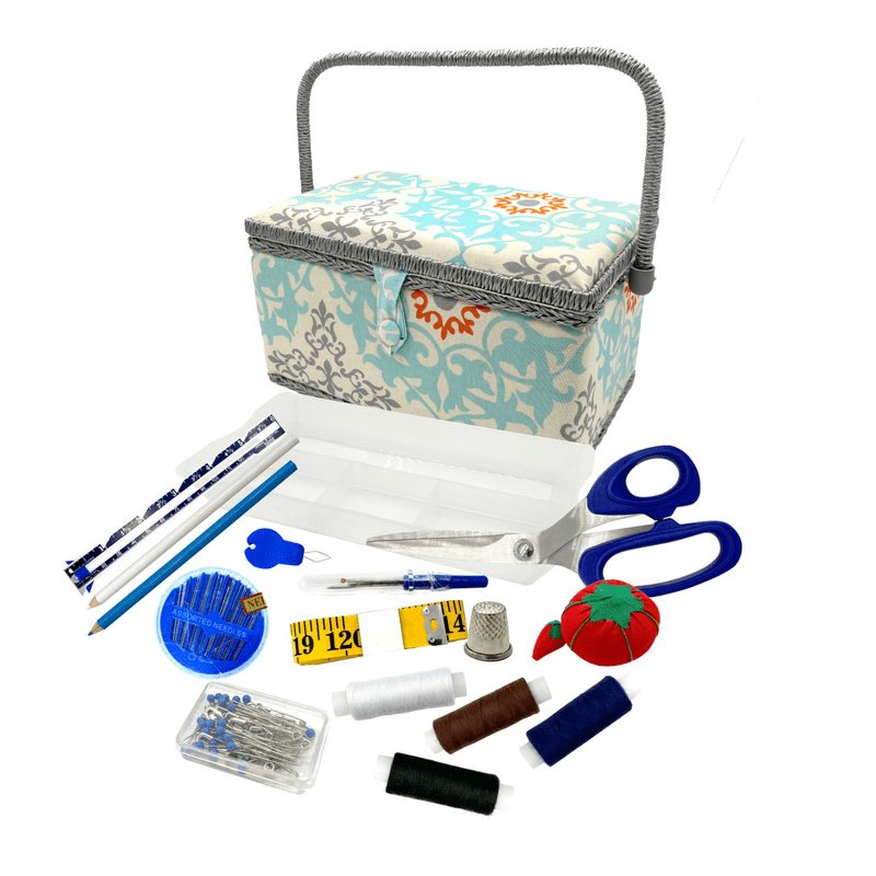 Multicolor Sewing Basket Kit with 116 Pieces, Organizer, Youthful Print