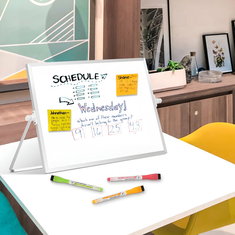 Double-Sided Magnetic Whiteboard Desktop White Board with Stand, 16x12 Inch, Portable Dry Erase Board with Markers & Magnets