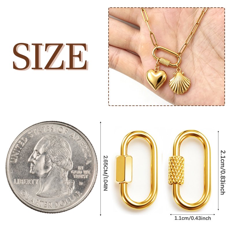 Gold Plated Stainless Steel Carabiner Clasps for Jewelry Making - 10 Pack