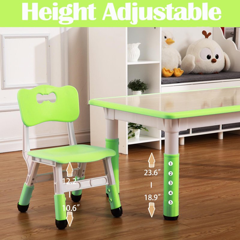 Kids Multi-Activity Table and Chairs Set - Height Adjustable, Non-Slip, 6 Seats