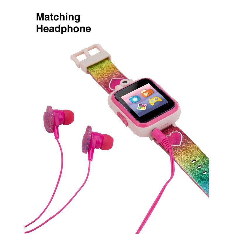 Kids Smartwatch and Earbuds Set - Rainbow Glitter Heart & Multiple Colors