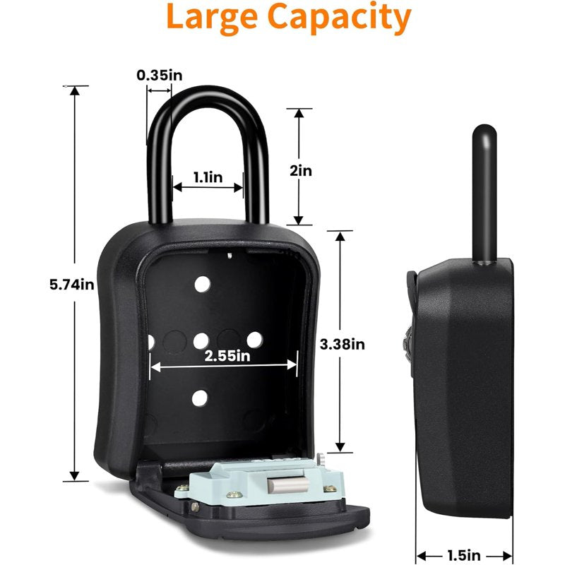 Portable Wall-Mounted Key Lock Box with Resettable Combination - Security Safe for Home & Office, Holds Up to 5 Keys, Black