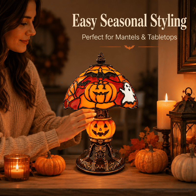 Halloween Pumpkin Ghost Table Lamp 7-Inch Jack O Lantern Desk Light for Shelf Bedroom Decor