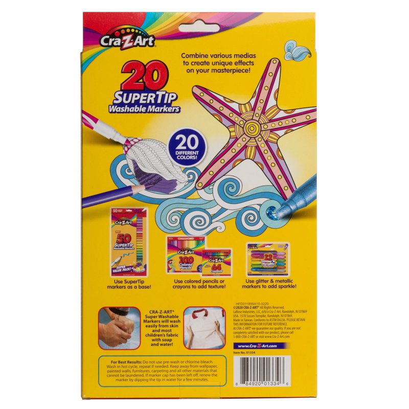 Washable Art Markers Set - 20 Bright Colors for Kids & Beginners