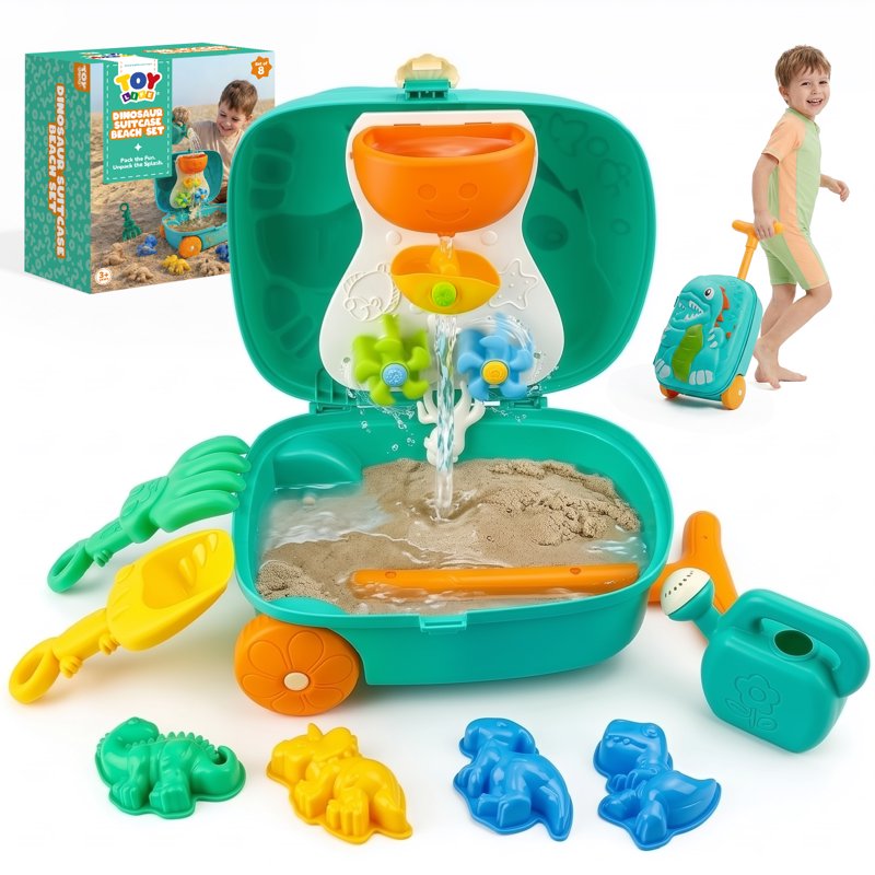 Kids Sand Toy Set with Rolling Luggage Water Play System and Molds