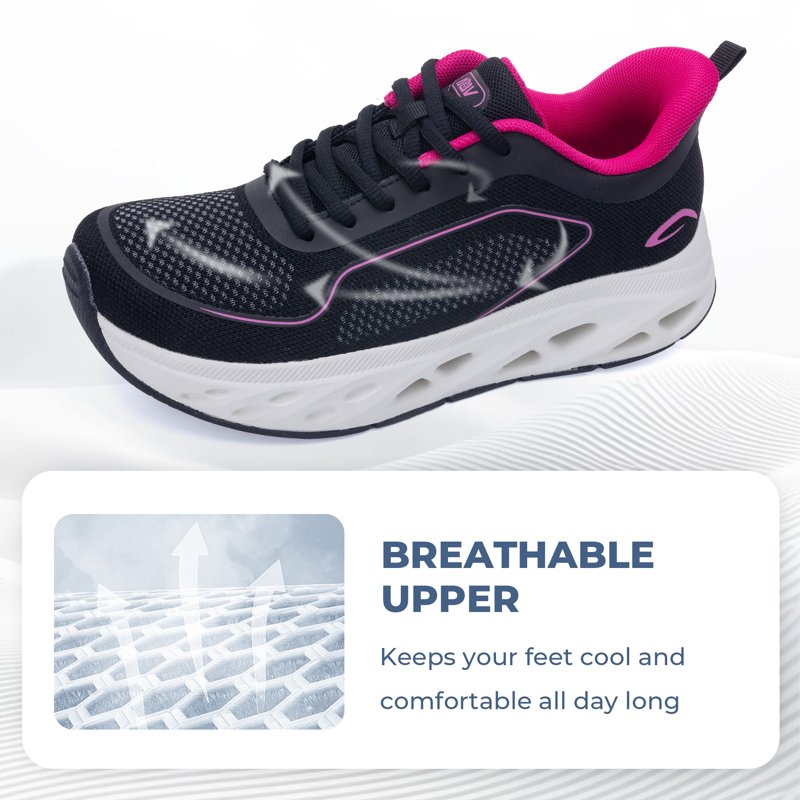 Women's Wide Toe Box Walking Shoes with Arch Support for Plantar Fasciitis - Casual Athletic Sneakers