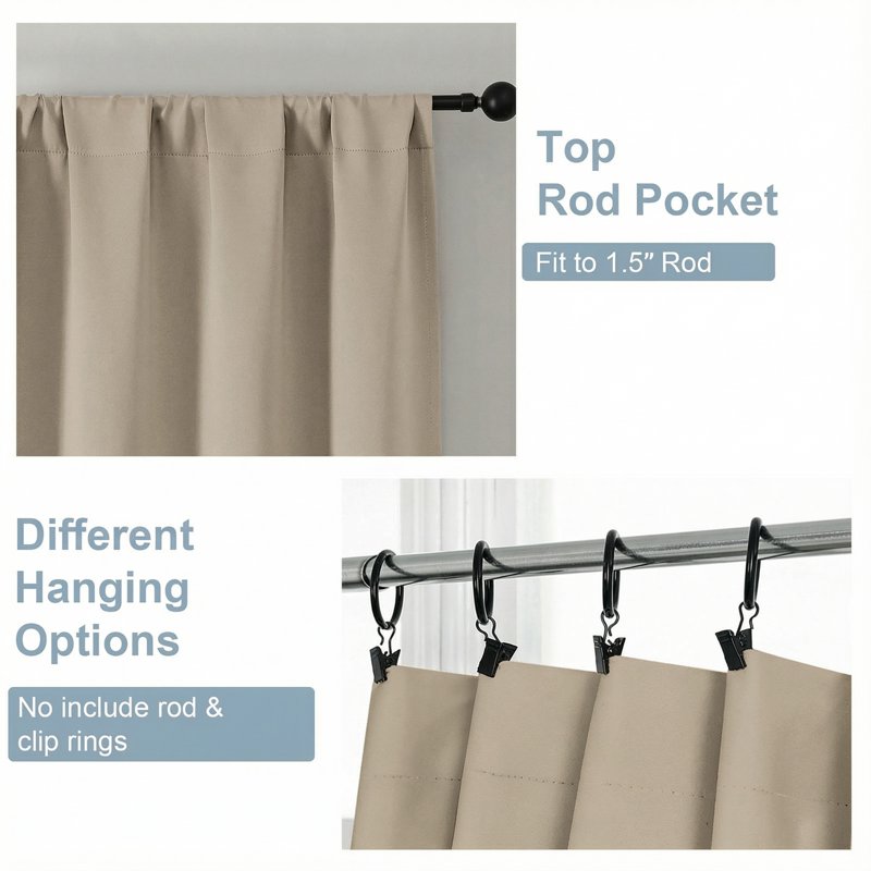 Blackout Curtains 96 Inch Long Room Darkening Window Drapes - Thermal Insulated Panel Pair