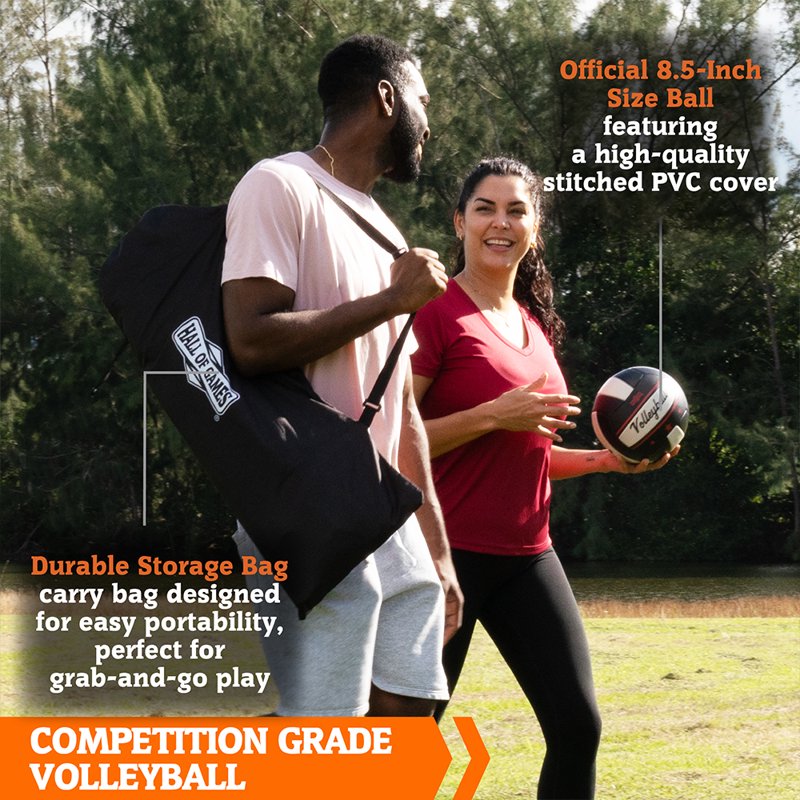 Outdoor Volleyball Net Set with Adjustable Steel Poles and Carrying Bag - 32 ft Official Size Ball