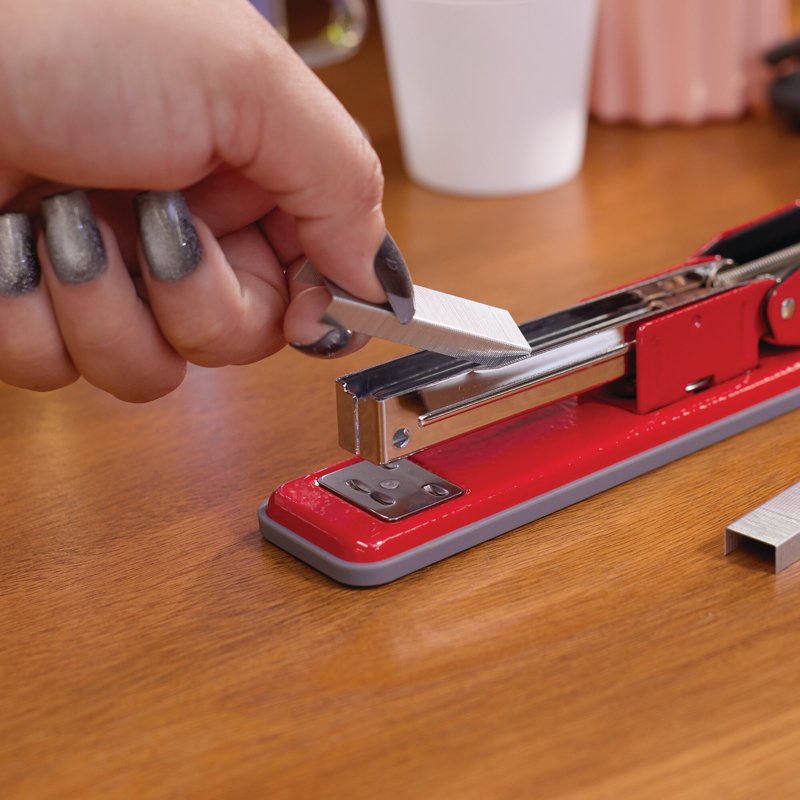 Compact Metal Stapler Rio Red - Jam Free, Heavy Duty Desktop Stapler