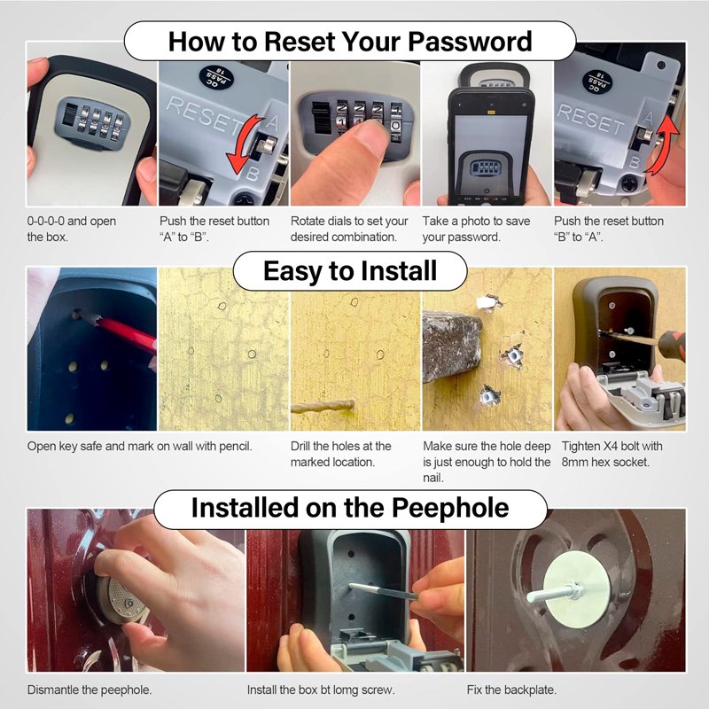 Outdoor Wall Mount & Portable Key Lock Box Safe for House Keys
