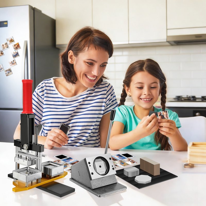 DIY Square Fridge Magnet Maker Kit with 200 Supplies - 2x2 Inch Photo Magnets