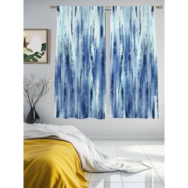 Navy Blue Sheer Curtains Set 52x63 Inches - Retro Stripes Voile Window Drapes