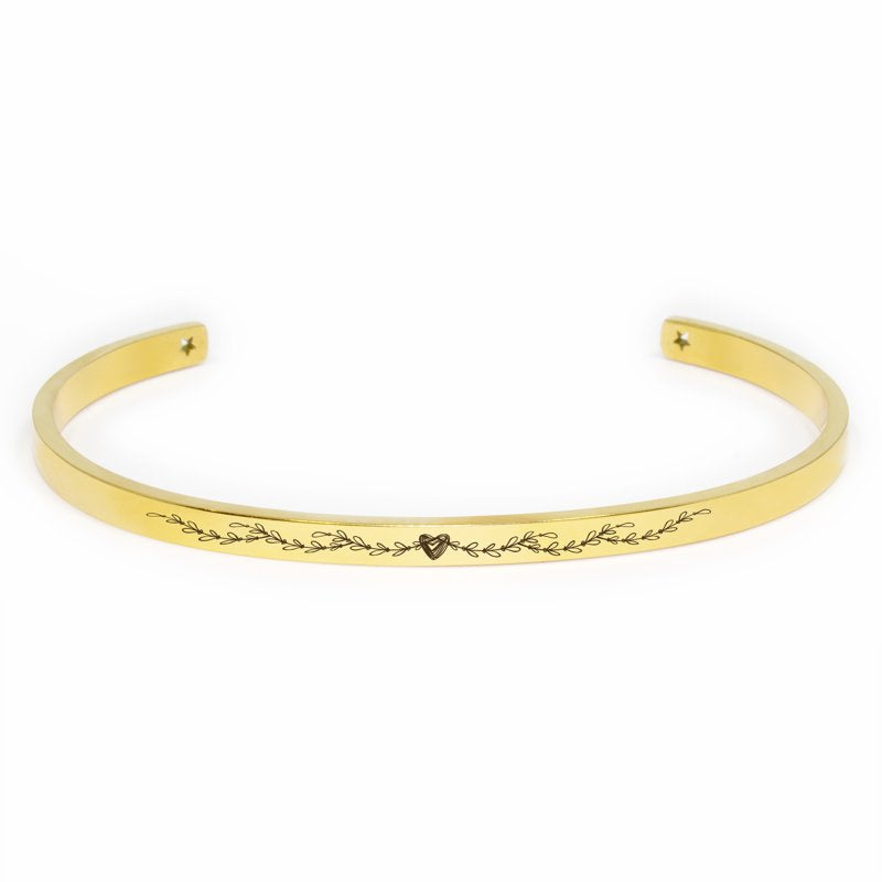 Adjustable Stainless Steel Cuff Bracelet Mother's Day Gift Set - Heart Icon Engraved