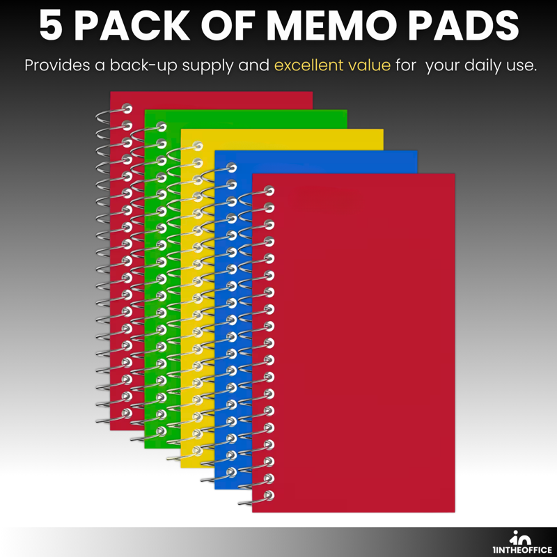 Mini Spiral Notepads 3x5 Inches - Pack of 5 Assorted College Ruled Memo Pads
