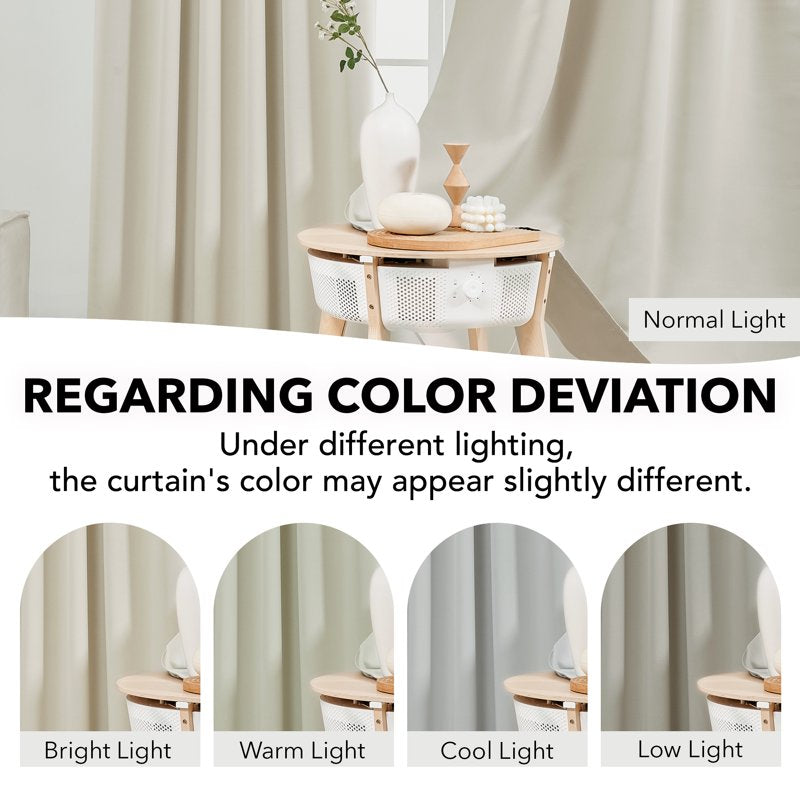 Thermal Blackout Curtains 2 Panels Light Beige Noise Reducing Drapes