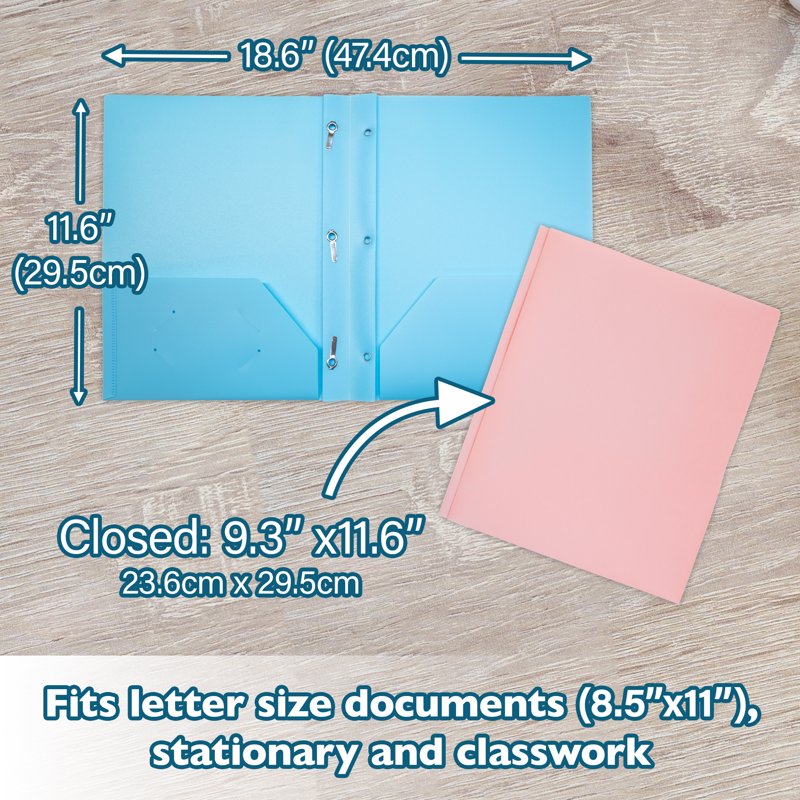 BAZIC 6-Pack Pastel Poly Folder Portfolio with 3-Prong Fasteners