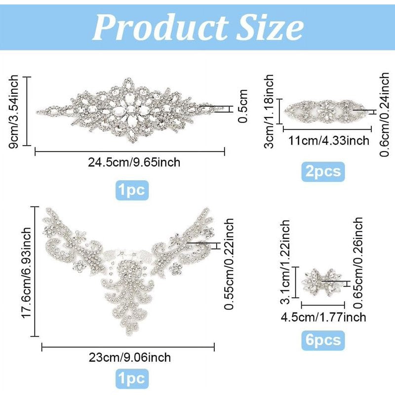 8-Piece Crystal Rhinestone Appliques for Wedding Dress Belt & Garment Decoration