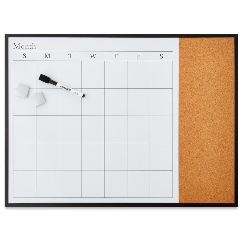 Whiteboard Calendar with Cork Memo Board 17 x 23 Inches Office Organizer