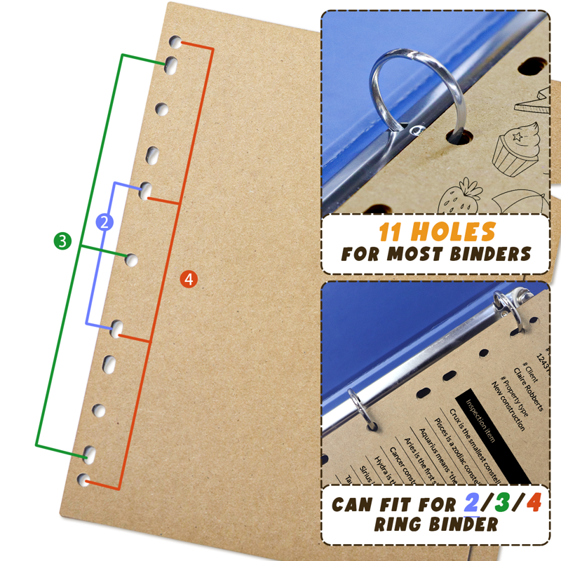 8.5 x 11 Inch Kraft Binder Dividers with 5 Writable Tabs for 2/3/4 Ring Binders