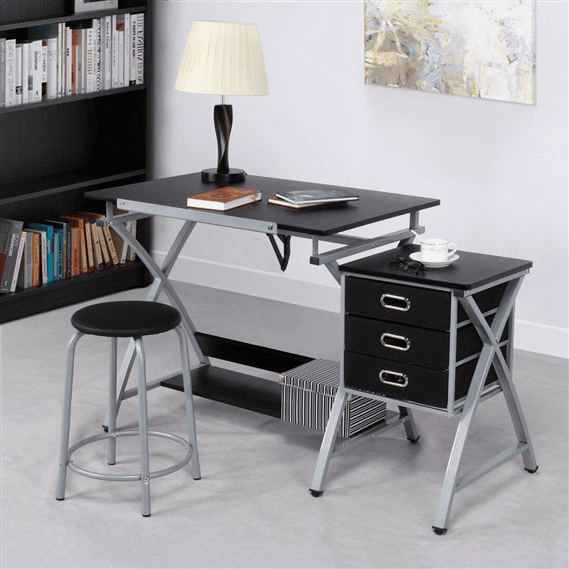 Adjustable Steel Drafting Table with Stool - Art & Office Workspace