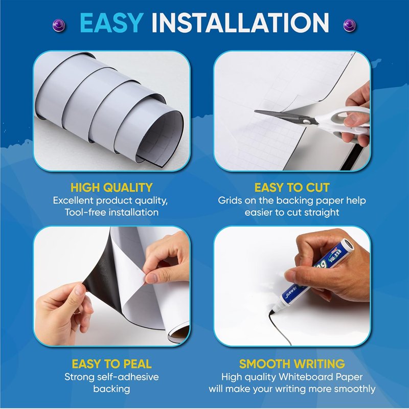 Magnetic Wall Decal Whiteboard - Matte Finish, Removable & Reusable, 40x17.3 Inches