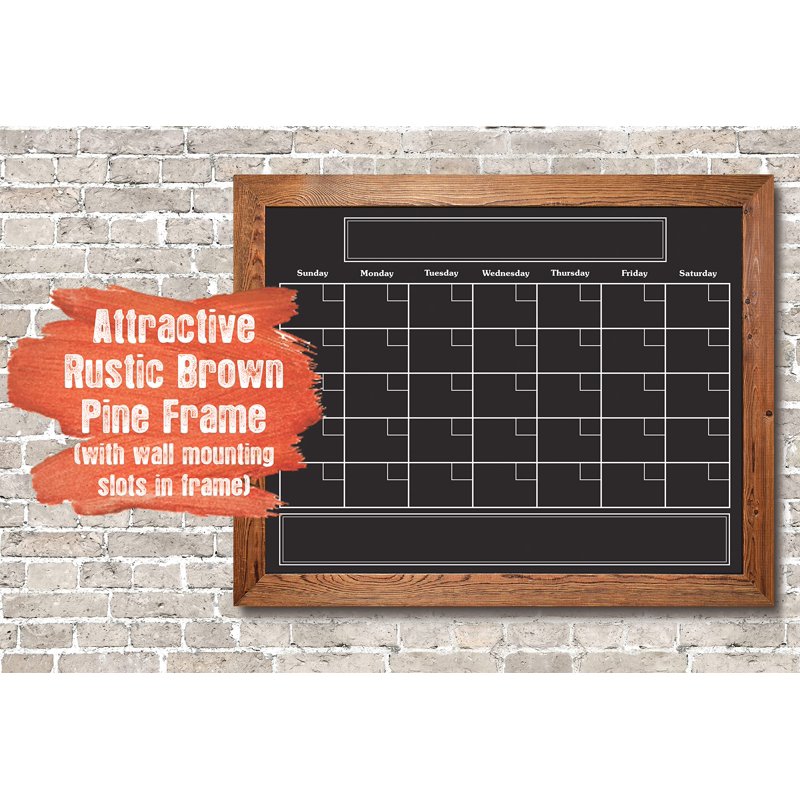 Magnetic Wall Chalkboard Calendar with Rustic Wood Frame - 24x30 in