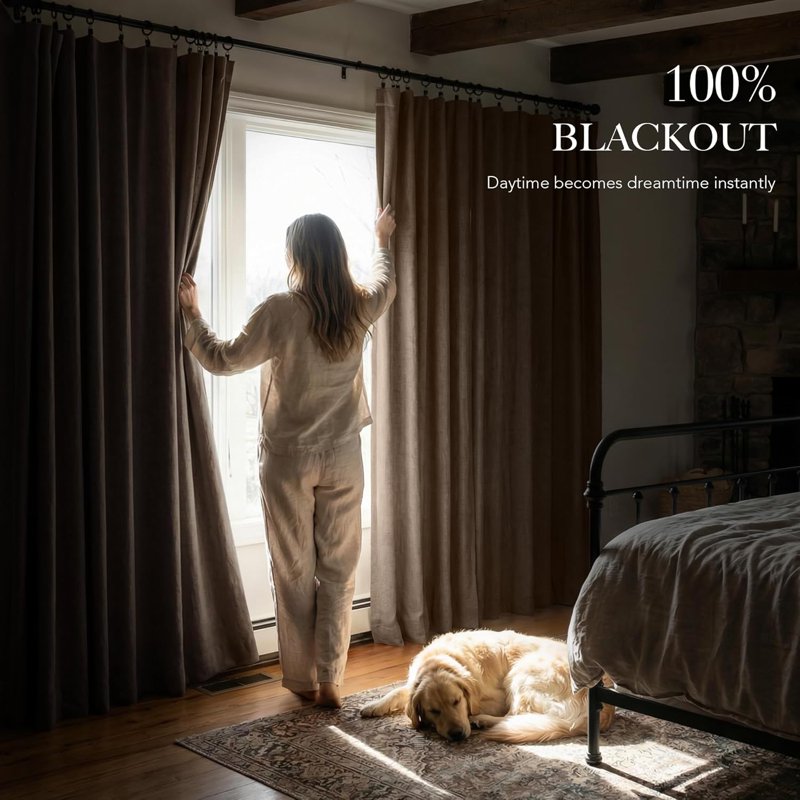 Blackout Linen Textured Curtains for Bedroom Living Room 52x84 Inches - Pack of 2