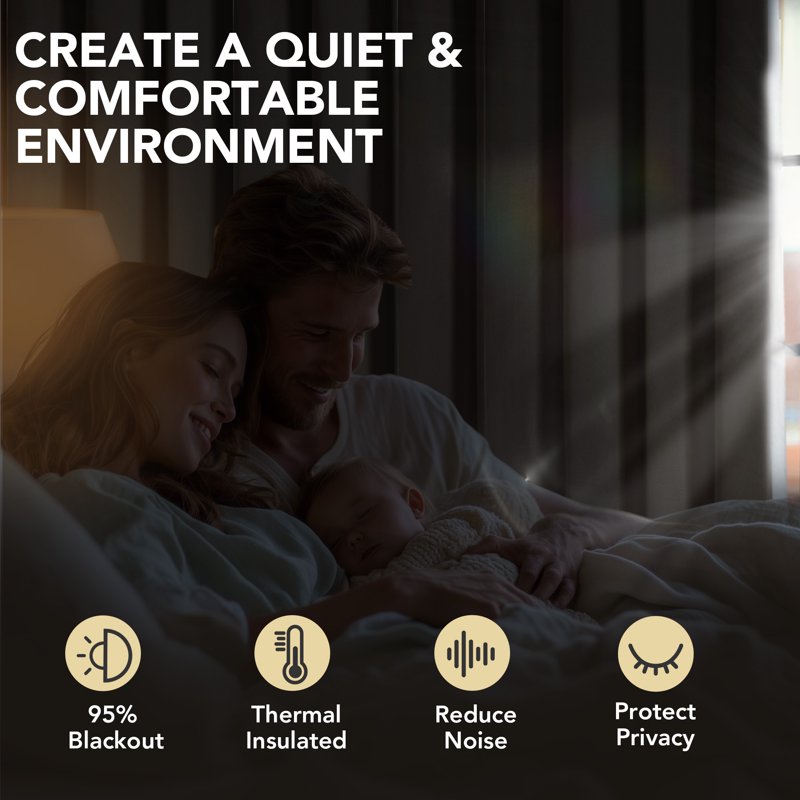 Thermal Room Darkening Curtain Panels - Light Gray, 52x72 Inches, 2 Panels