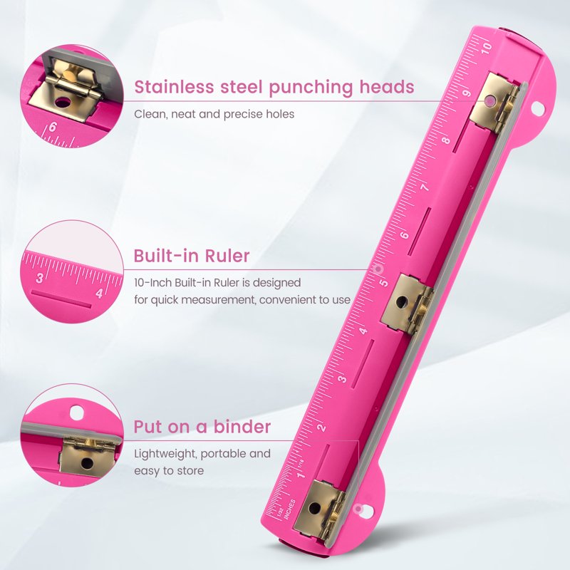 Portable 3 Hole Puncher for Ring Binders with Ruler and Chip Tray - Office & Home