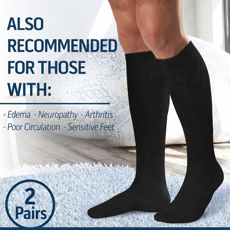 Diabetic Over The Calf Socks Non-Binding Cushion Cotton Knee High Men 2 Pairs