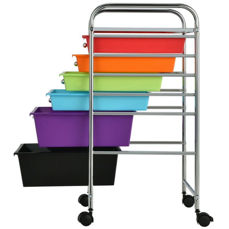 Multicolor 6-Drawer Rolling File Storage Organizer with Casters