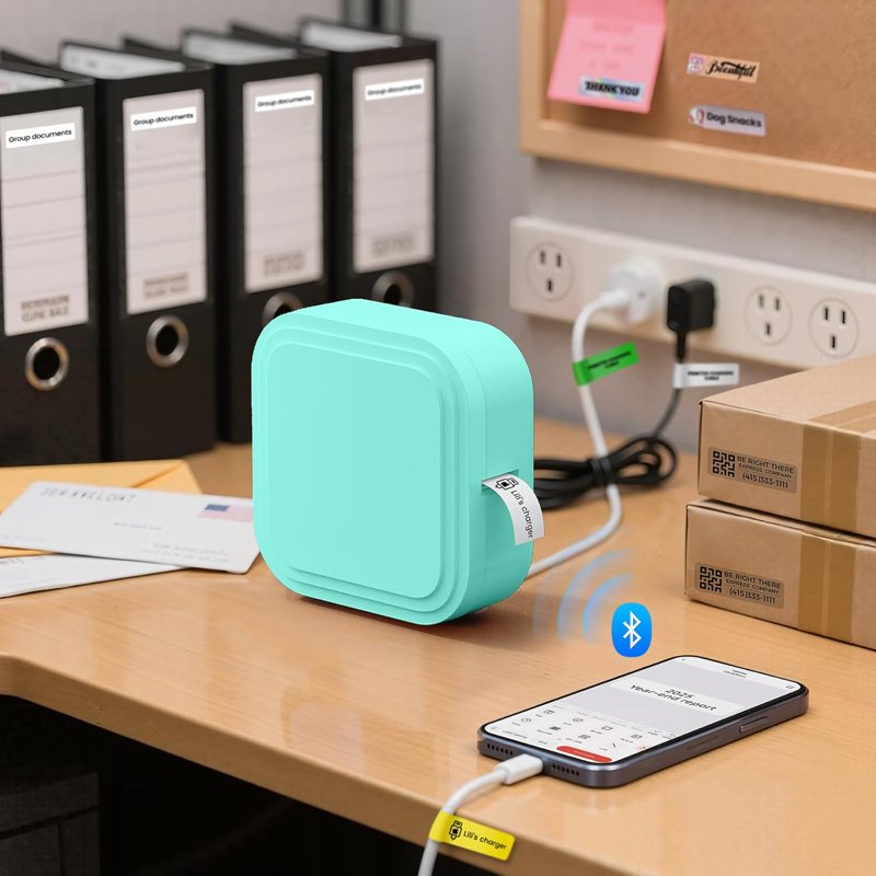 Portable Bluetooth Label Maker - Thermal Printer for Home & Office, Green