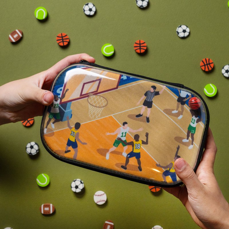 Large Capacity Clear Top Pencil Case for School & Kids - Sports-Themed Organizer