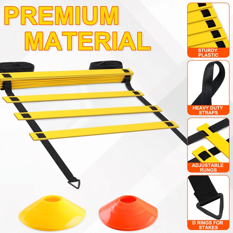 Agility Ladder Training Set with 12 Rungs, 20ft Speed Ladder, 12 Cones & 4 Stakes – Football, Soccer & Basketball Training Equipment