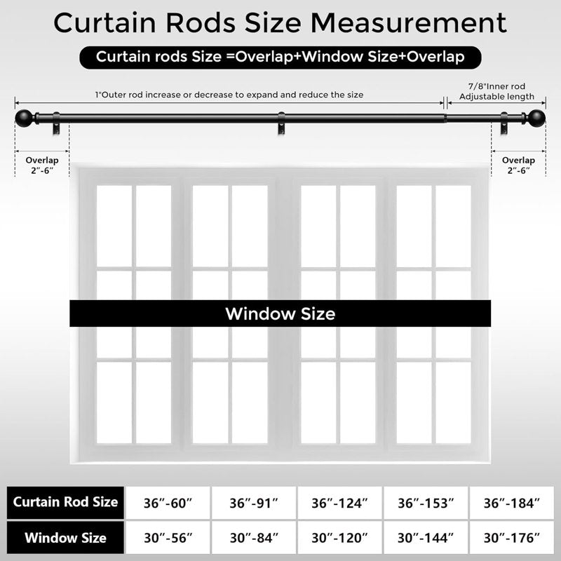 Heavy Duty Adjustable Curtain Rod 36-122 Inch Modern Window Treatment Pole