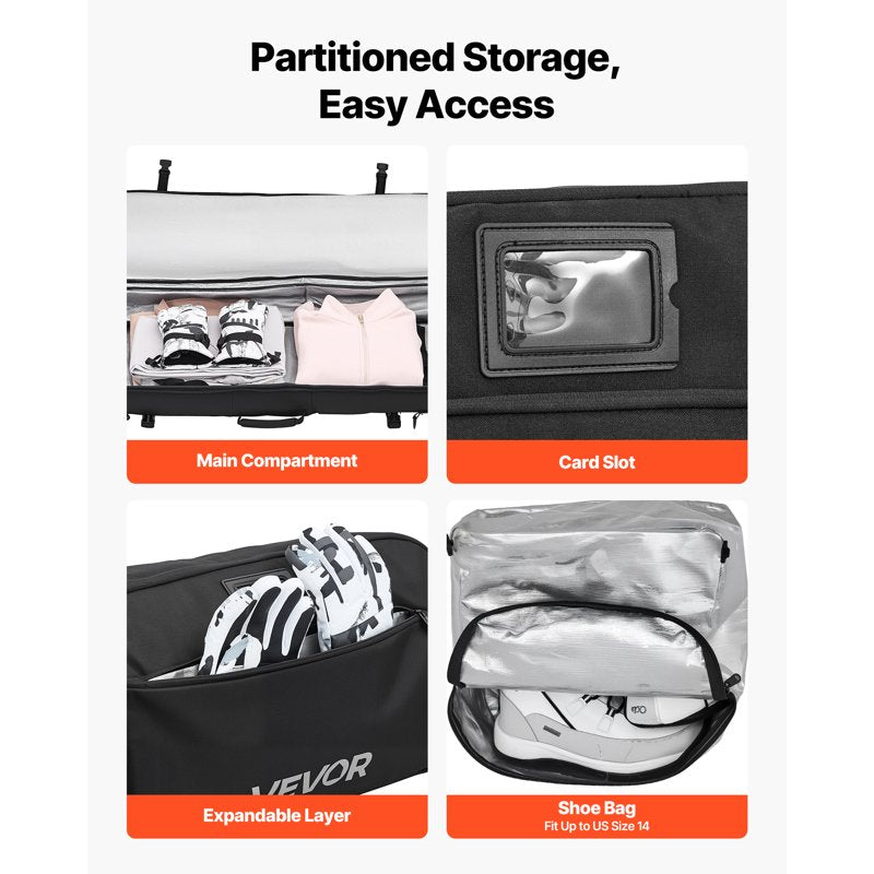 Large Waterproof Ski & Snowboard Bag with Wheels - Fits Up to 68.9 In/175 Cm