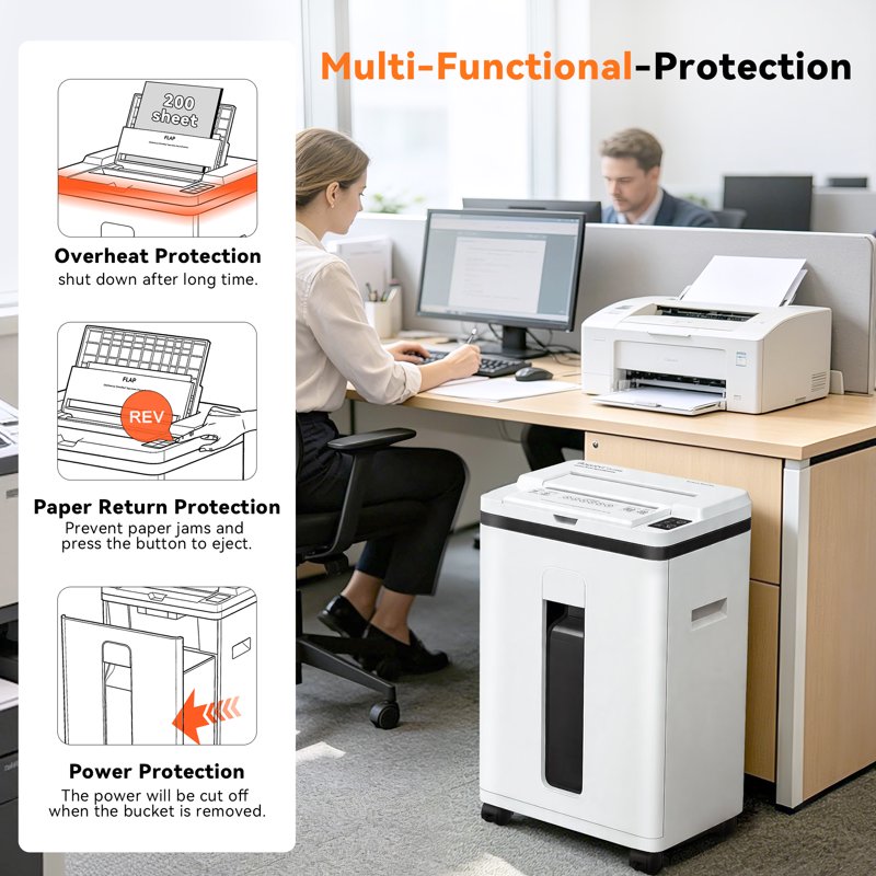 Heavy Duty Micro Cut Paper Shredder with Auto Feed 200 Sheets for Home Office