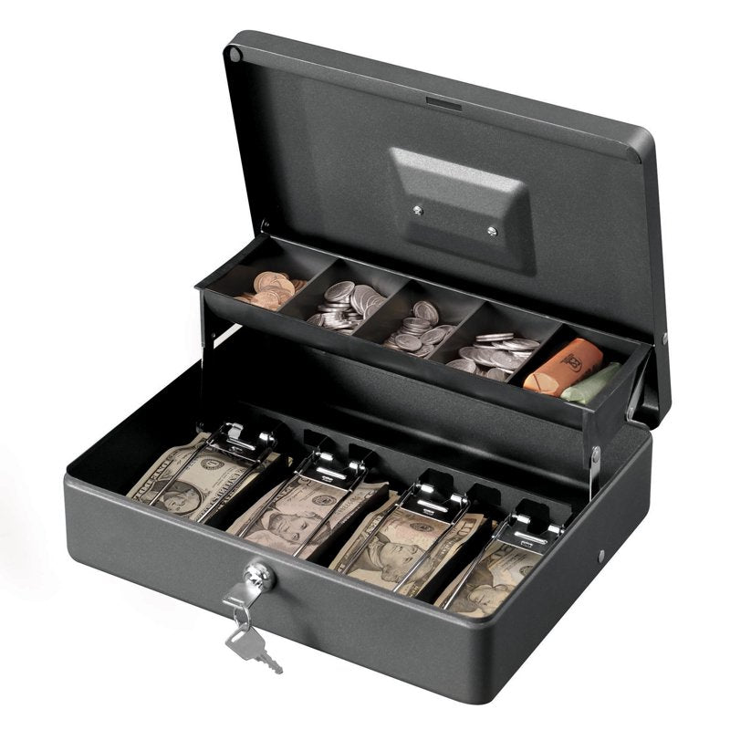 SentrySafe Deluxe Cash Box with Key Lock, 0.23 cu ft Secure Money Organizer