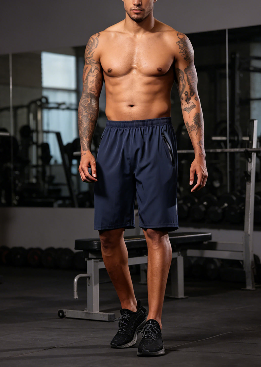 Men's Athletic Shorts Set with Zipper Pockets Quick Dry Workout Sportswear