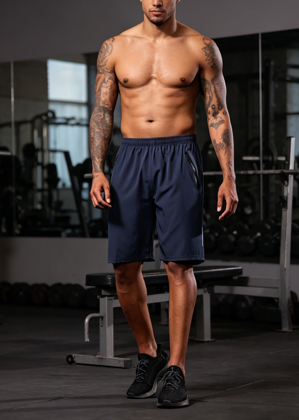 Men's Athletic Shorts Set with Zipper Pockets Quick Dry Workout Sportswear